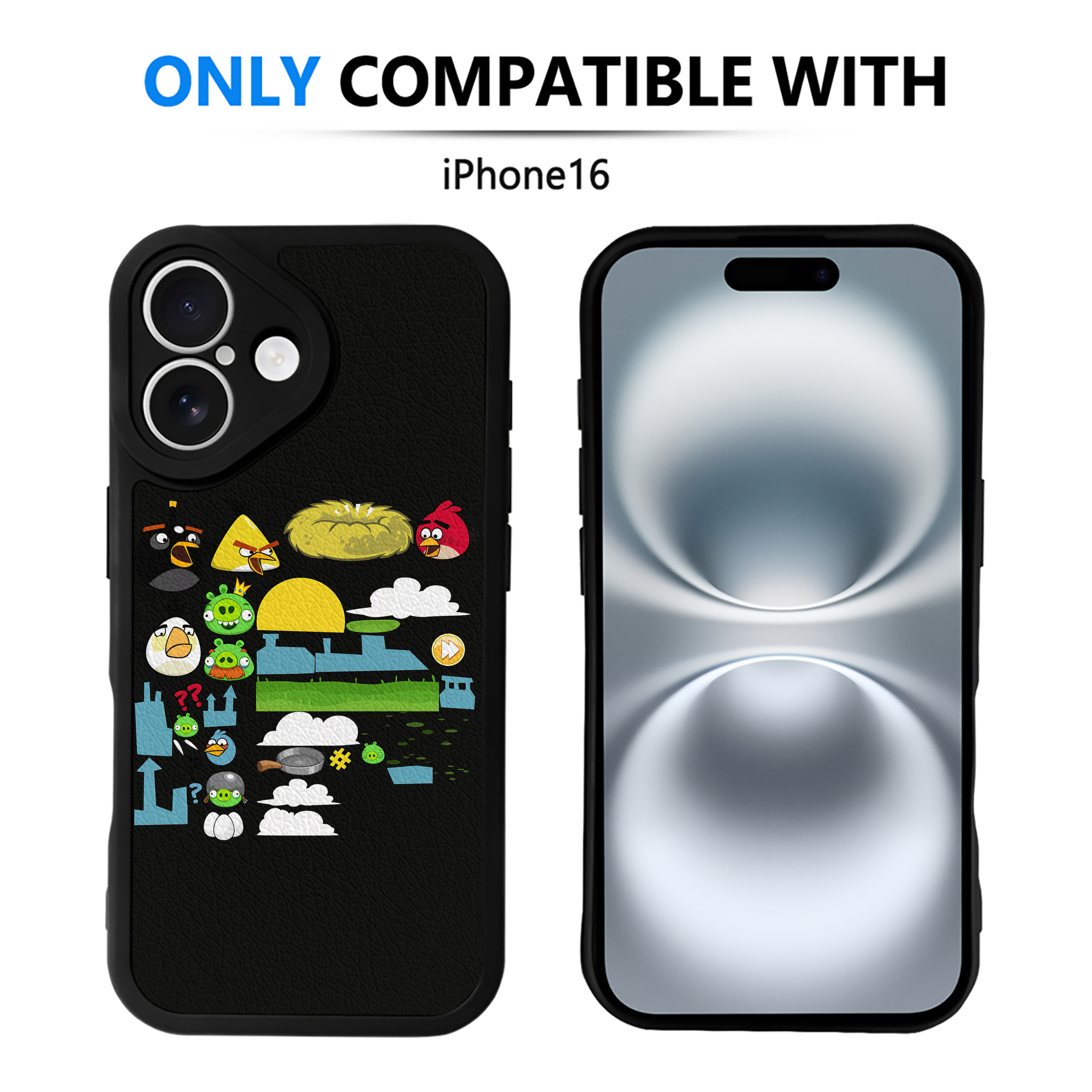 （画像用） Angry Birds アングリーバード 【iPhone 16シリーズ対応】シリコンスマホケース（レザー調） 材質：シリコン
